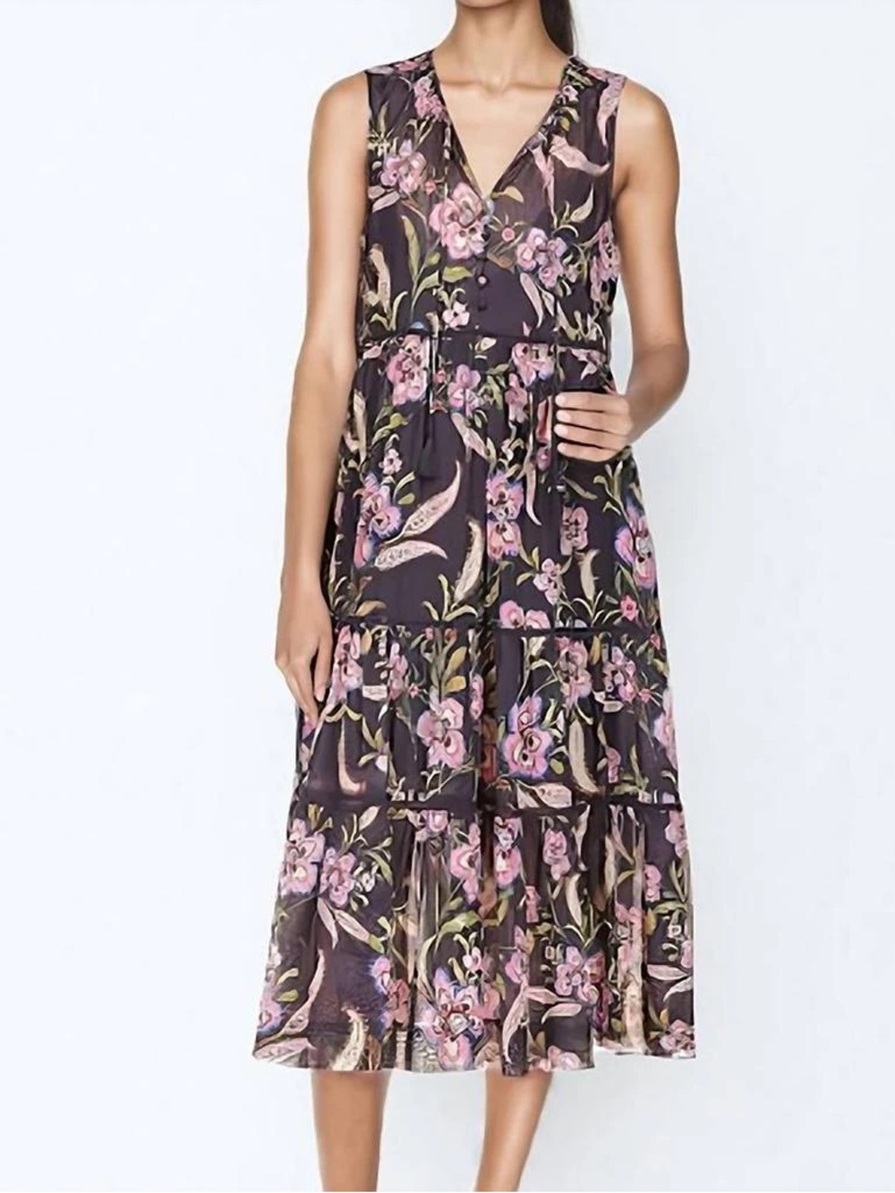 NWOT Johnny Was Libbi Tiered Midi Floral Print Dress size L